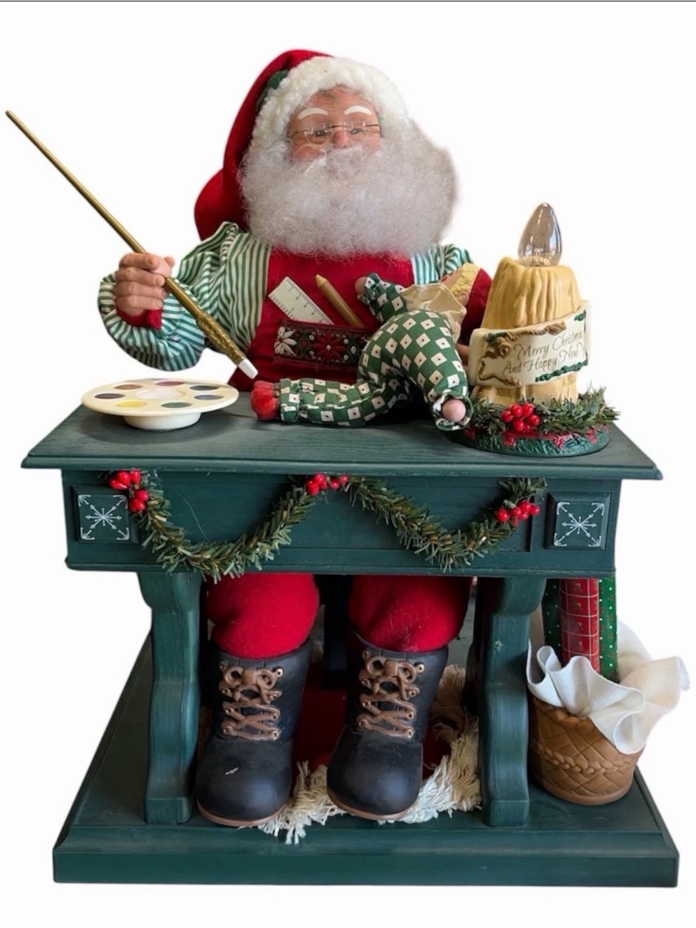 Vintage Animated Santa at Desk Christmas Decoration Lights & Motion No Sound